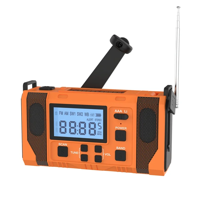 -A25M noodweerradio, 10000 mAh weerwaarschuwingsradio op zonne-energie, handslinger en opgeladen via USB, AM/FM-radio, eenvoudig te gebruiken D