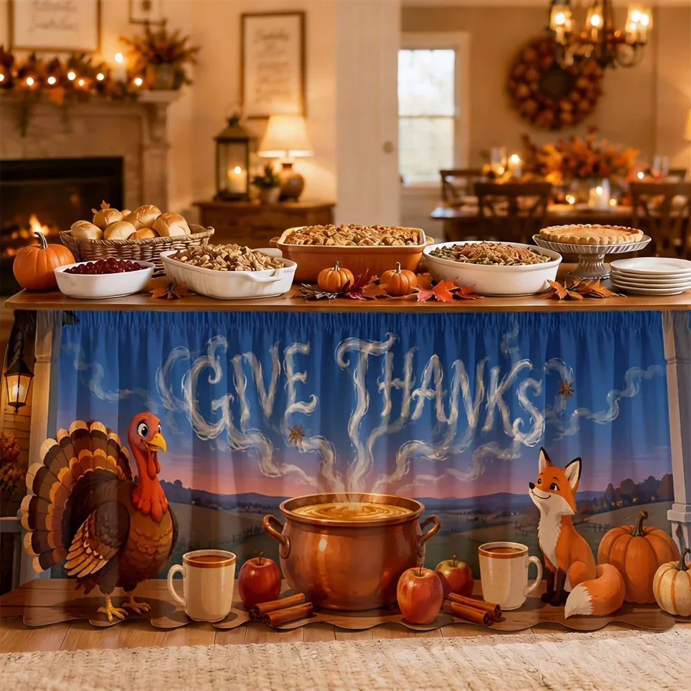 One-piece dining table skirt, Thanksgiving table skirt, autumn harvest, farmhouse style, warm and simple