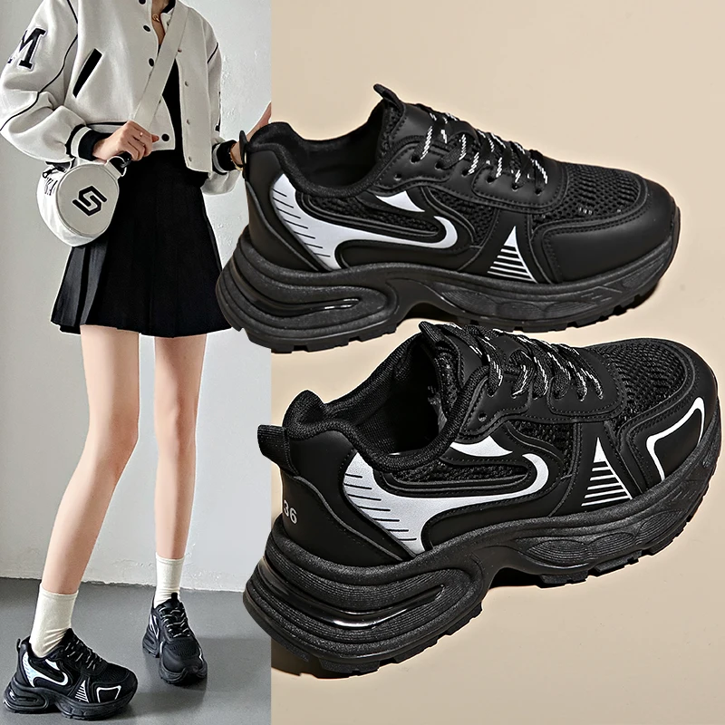 

Women Shoes 2025 New Autumn Trendy Brand Torre Female Thick Sole Increased Casual Flow Reflective Sports Running Trendy Shoes