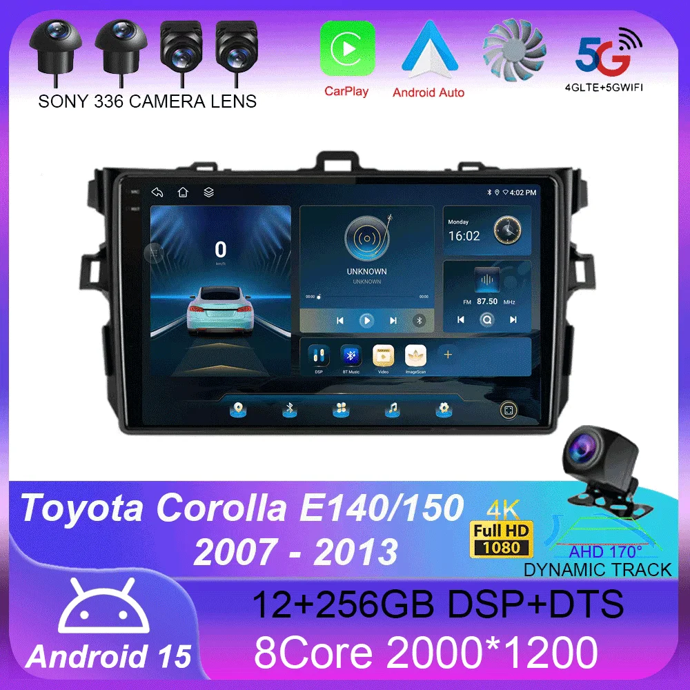 

Автомагнитола Carplay 2DIN на Android 14 для Toyota Corolla E140/150 2007 2008 2009 2010 2011 2012 2013 4G GPS мультимедийный плеер стерео