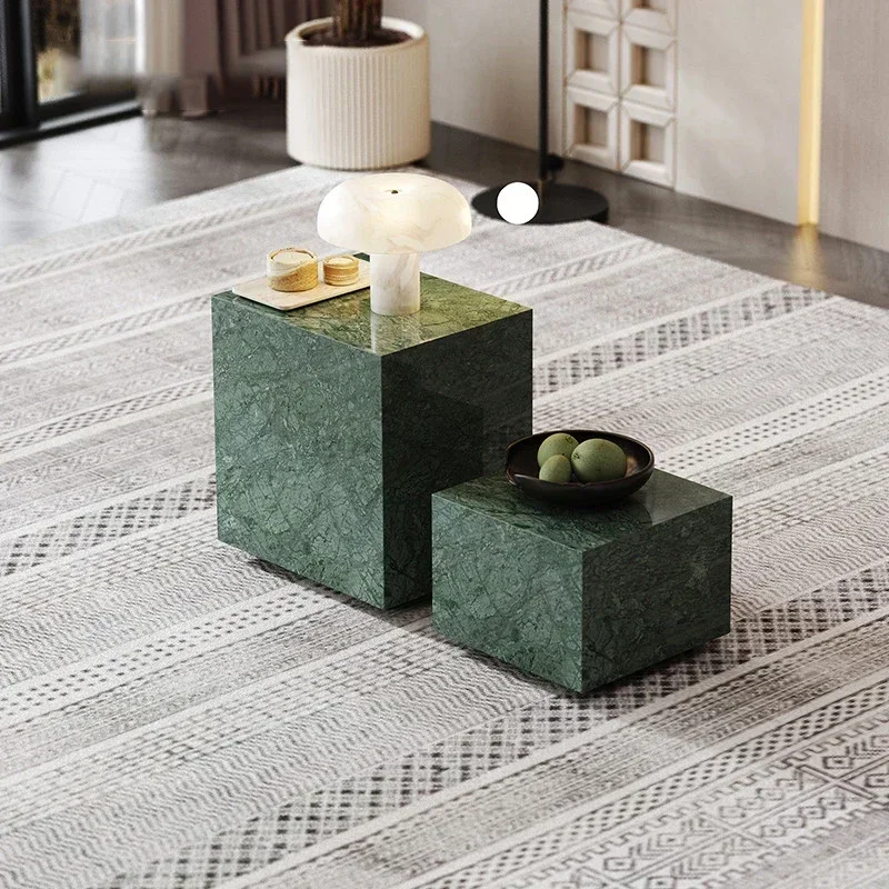 Luxury furniture living room verde green stone corner table modern sofa end side table marble coffee table