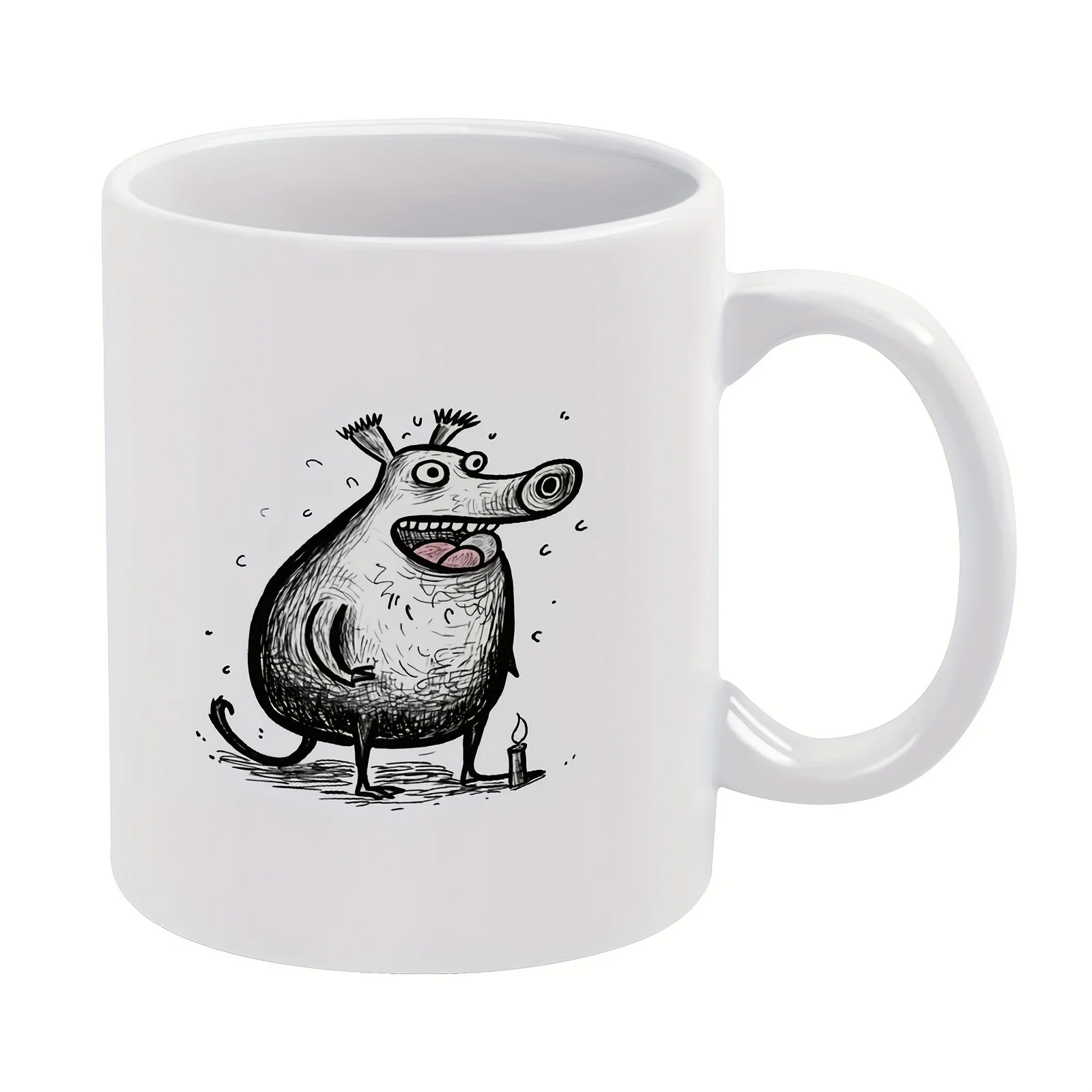 11oz Ceramic Coffee Mug with Black Line Cartoon Animal Illustration, Insulated Reusable Drinkware, Hand Wash Only, Multipurpose