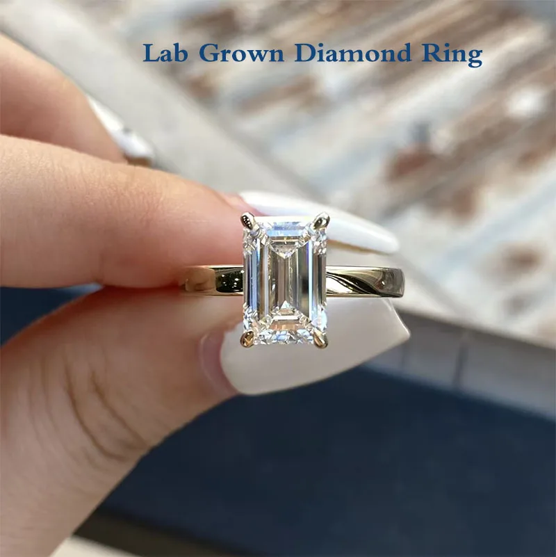 3Ct Emerald Cut  EF/VS VVS Lab Grown Diamond Solitaire 3mm Ring Arm Width 14K 10K Gold  IGI Certified Wedding Ring