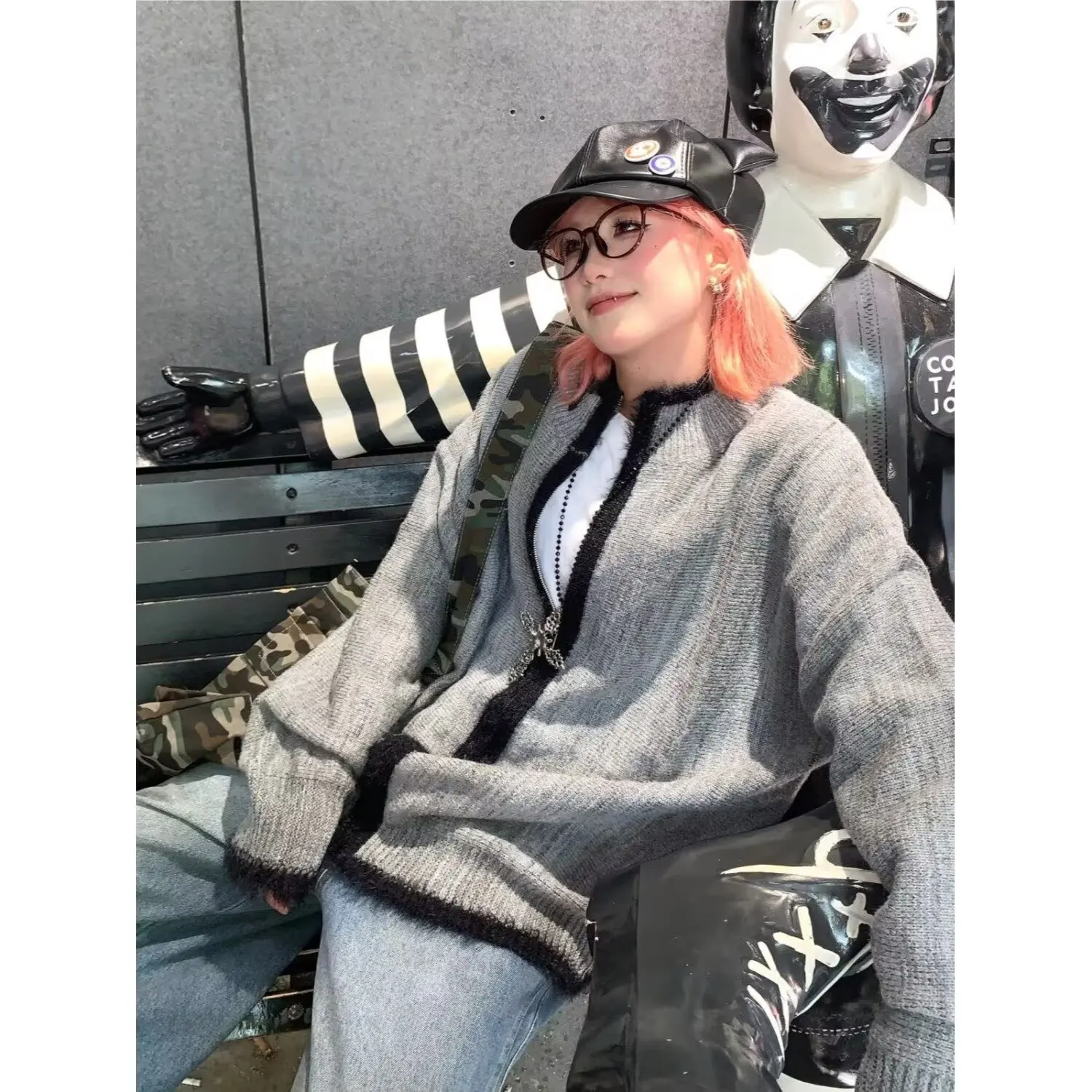 

Men's Knitted Cardigan Jaet Large Size 250 Pou Autumn Winter Outerwear Lazy Sle INS Forest System Sweater College Sle