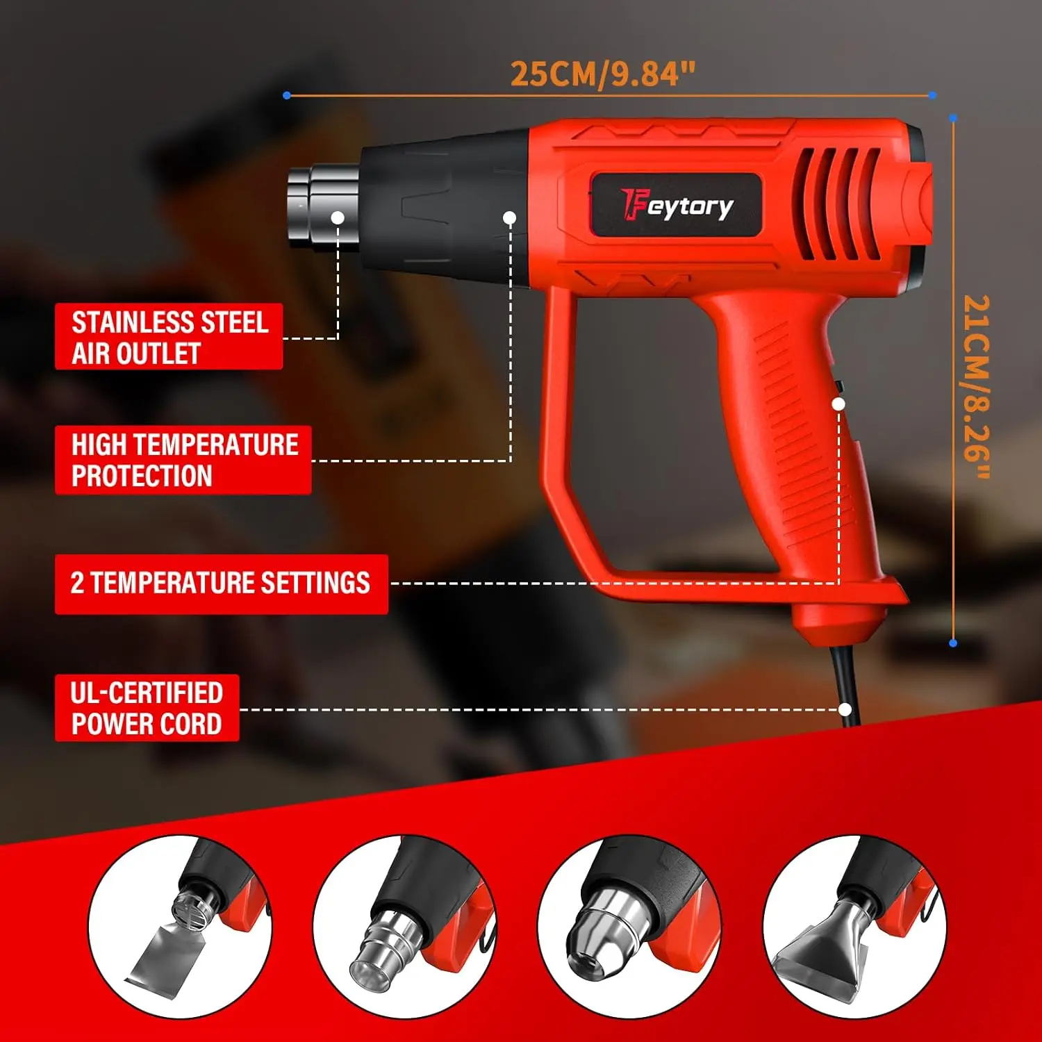 Heat Gun,2000W Professional Hot Air Gun Kit Dual Temperature Settings Double Heating Wire 60℃-600℃ Fast Heat,Overload Protection