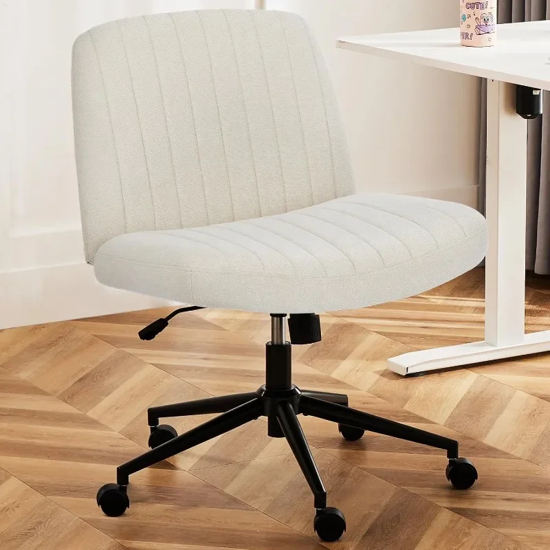 Criss Cross Chair with Wheels, Cross Legged Office Chair Armless Wide Desk Chair with Dual-Purpose Base, Adjustable Swivel