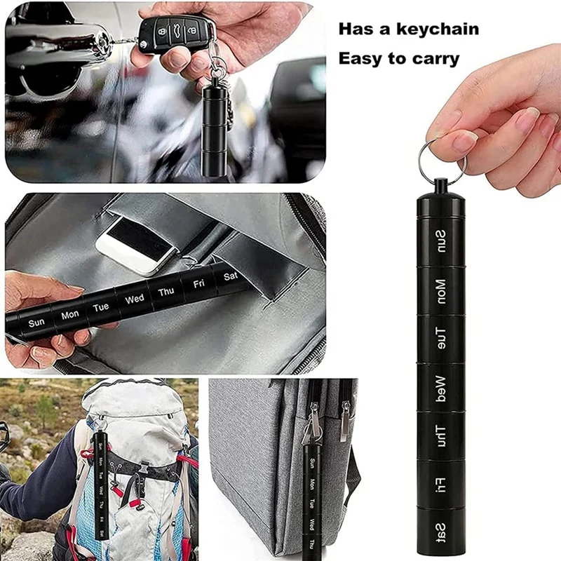 N91R-Pill Box Keychain Pill Holder Waterproof 7 Day Travel Weekly Pill Container Case Metal Compact Pill Box For Outdoor Use