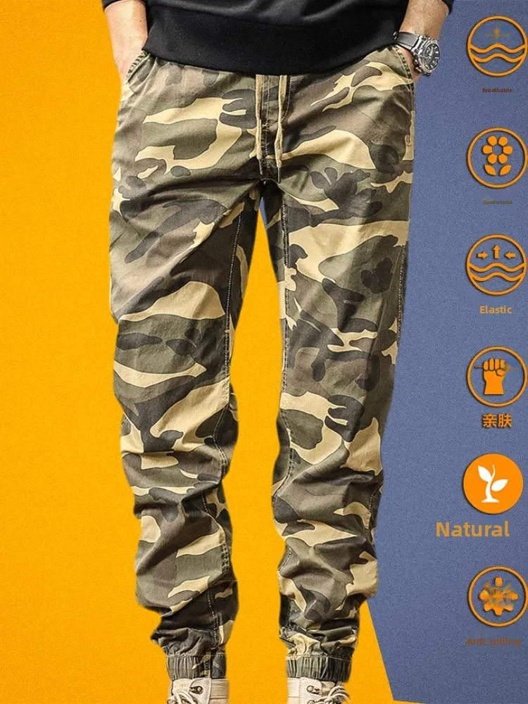 

Slim Fit Pure Cotton Casual Pants Men's Spring Autumn Camouflage Workwear Straight Leg Trousers Faionable Long Pants