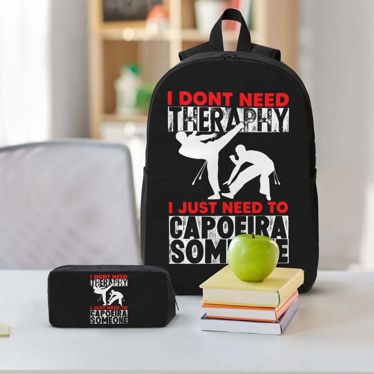 Capoeira Movements Capoeirista Brazilian Martial Backpack BookBag School Bag Shoulder Bags 3ps Insulated Lunch Bag Pencil Case