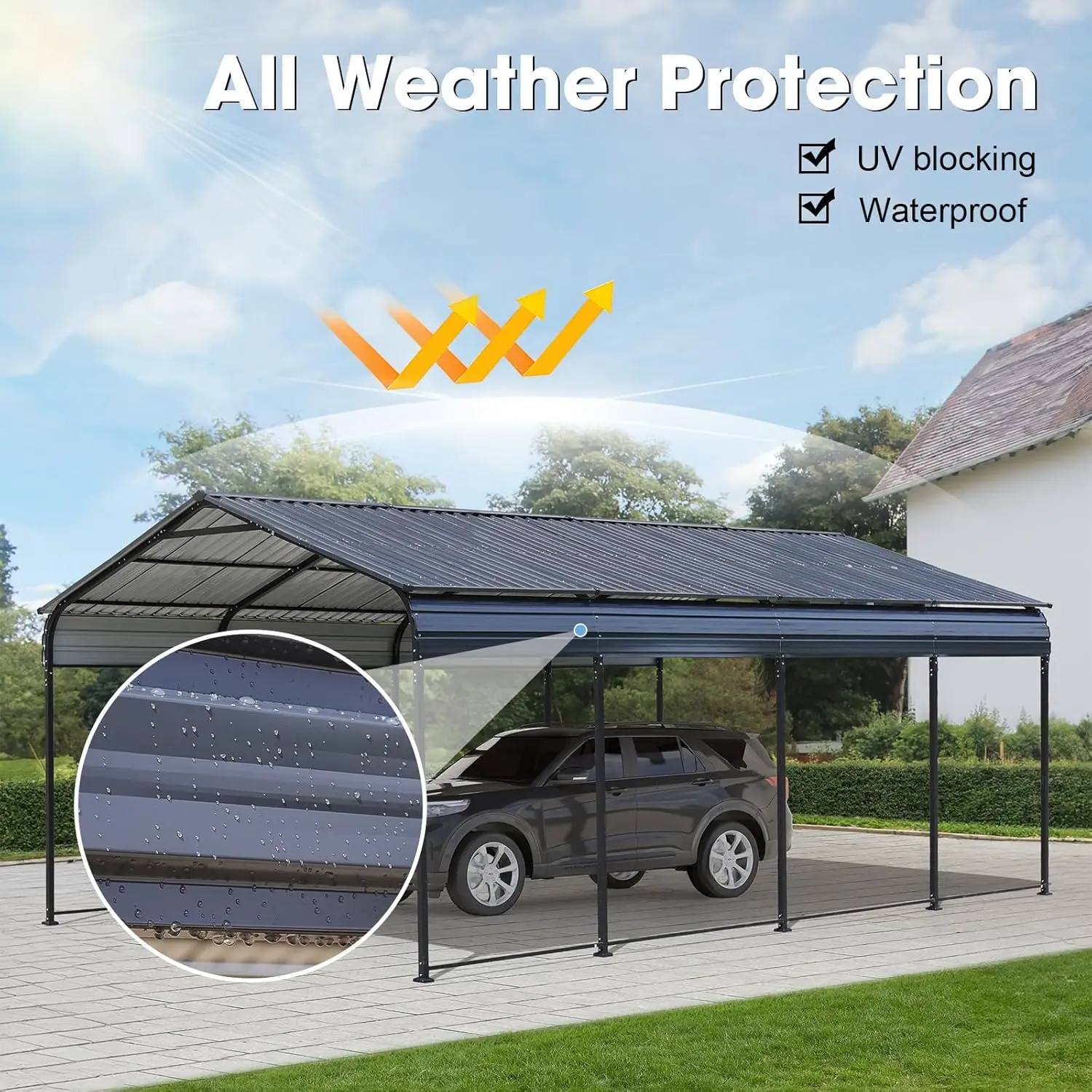 12X20 Ft Metal Carport, Heavy Duty Carport Canopy With Steel Roof, Car Shelter Garage For Pickup, Car, Boat And Tractor