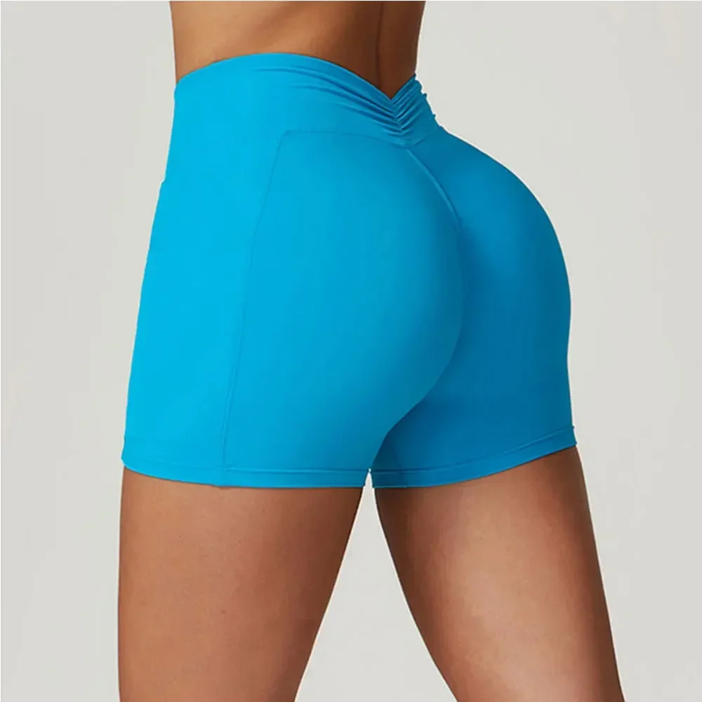 V-shaped Back Shorts Women Scrunch Butt Yoga Shorts Push Up Workout Gym Shorts Fitness High Waist Sports Short Women Clothing