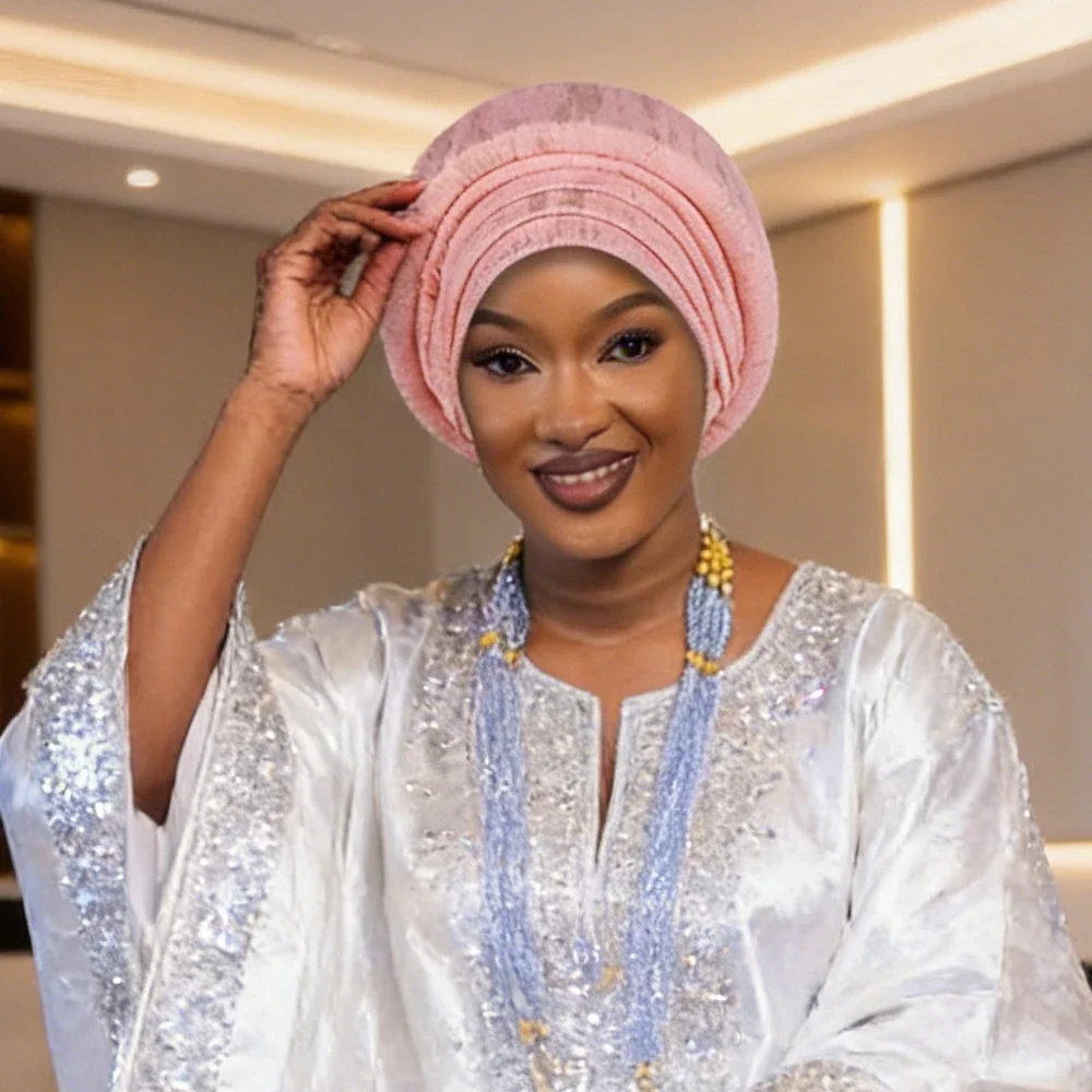Nigeria Wedding Party Headgear African Headtie Turban Cap Muslim Hijab Already Made Women Auto Gele Head Wrap Bonnet Headscarf