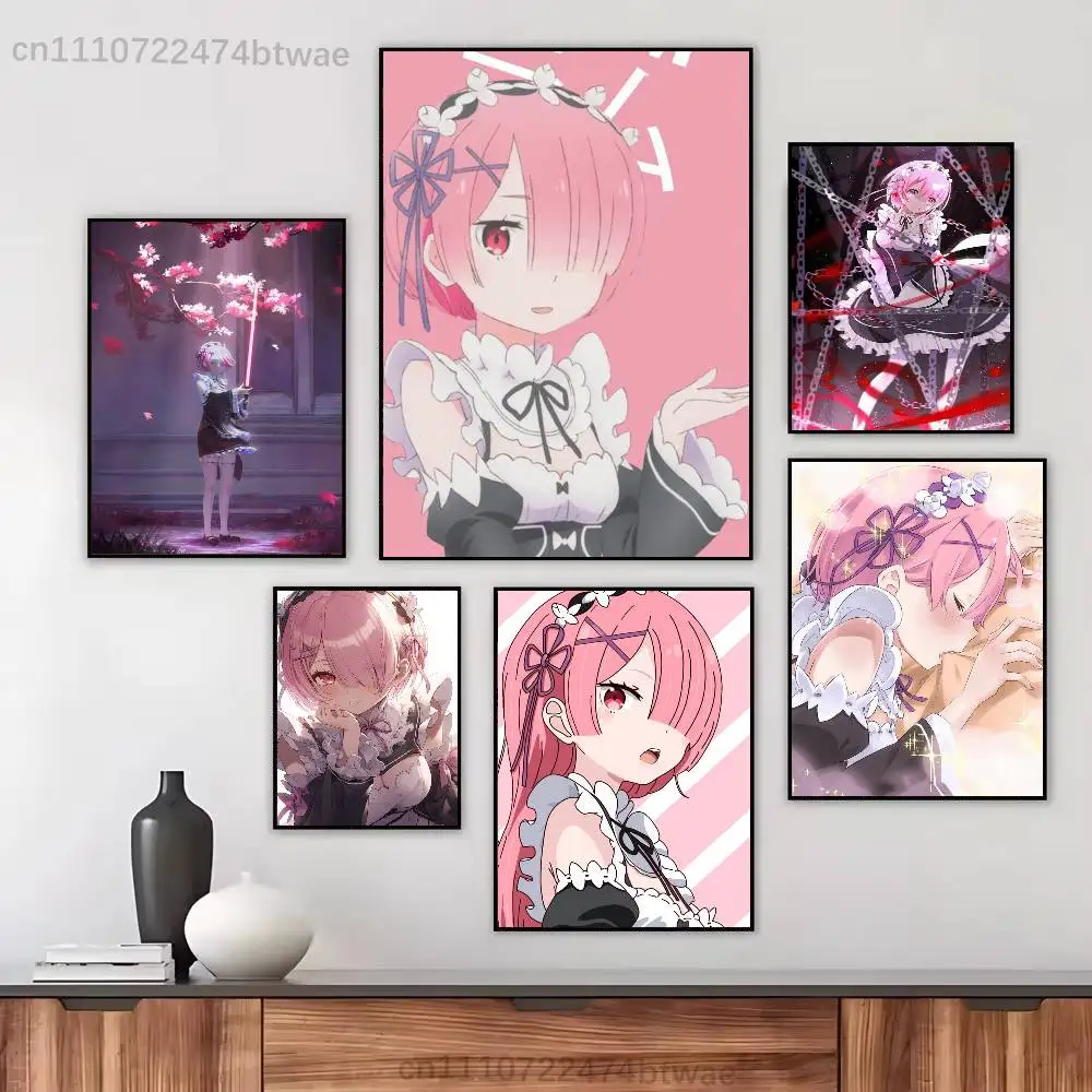 Anime R-Ram Re Zero Re0 Poster Fancy Poster Wall Sticker for Living Room Bar Vintage Decorative Painting