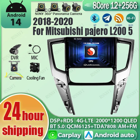 

Android 14 Carplay Auto 2K Car Radio Multimedia Player For Mitsubishi pajero L200 5 2018-2020 Autoradio Stereo 2din BT AUTO RHD