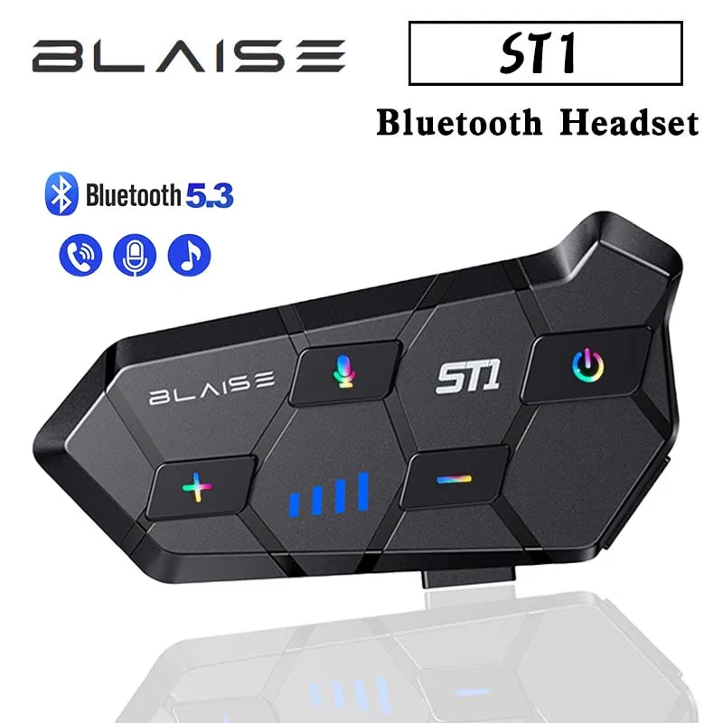 

Гарнитура для мотоциклетного шлема BLAISE ST1, Bluetooth 5,3, 1000 мА · ч, защита от помех, водонепроницаемый музыкальный плеер, беспроводные наушники 5,3