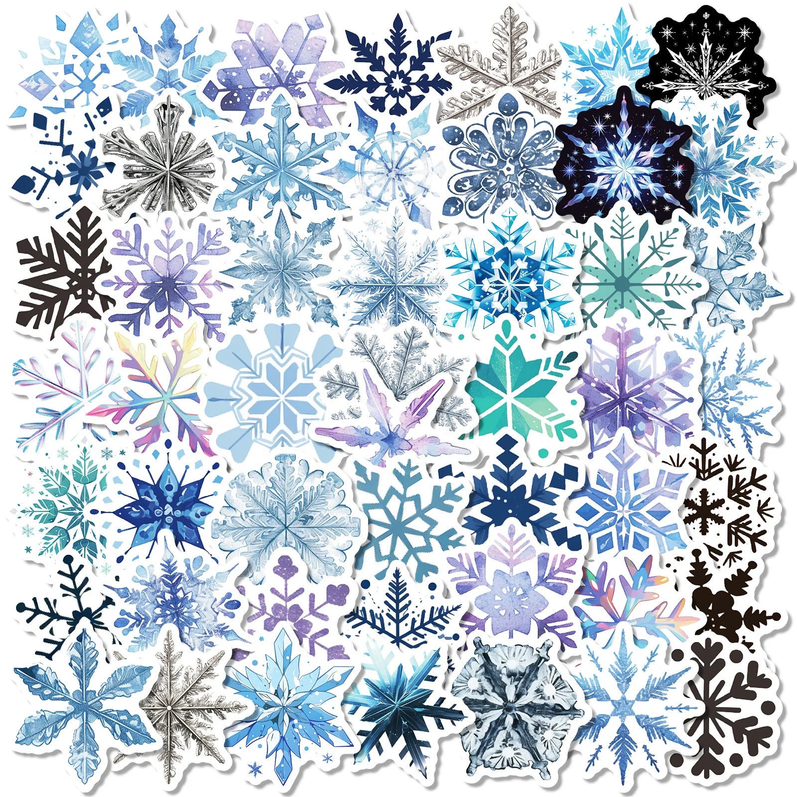 50pcs Colorful Snowflakes Winter Romance Cartoon Graffiti Stickers Phone Guitar Laptop Suitcase Water Bottles Waterproof Sticker