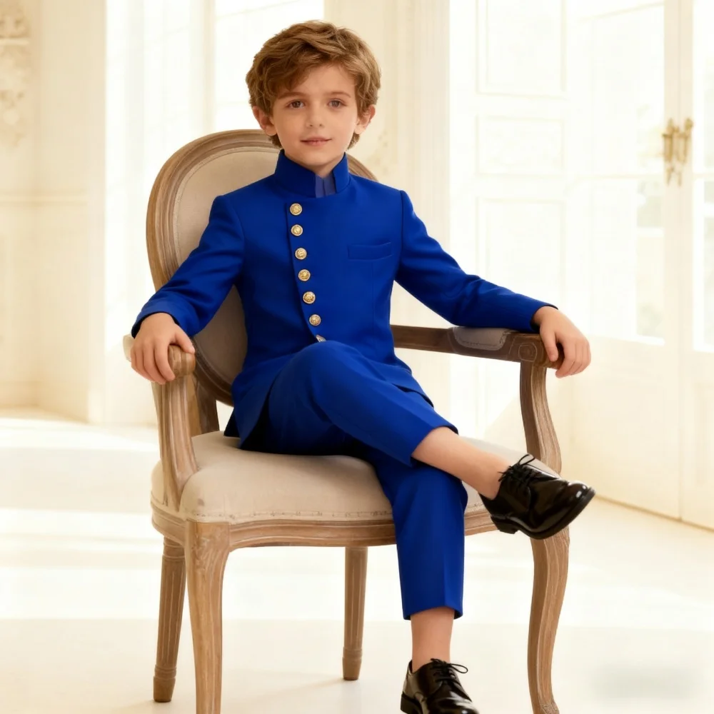 Vibrant Blue Kids Formal Suit Set Holiday New Collection 2 Piece Blazer Trousers Outfit Eye Catching Boys Tuxedo For Christmas