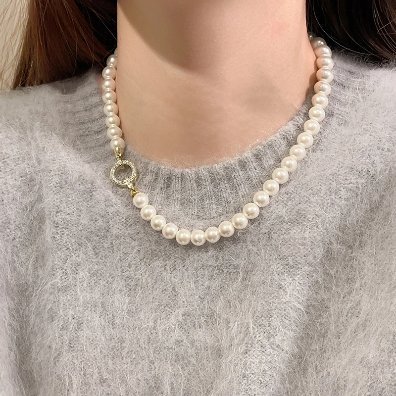 High Grade Gray Imitation Pearl Beaded Chain Bead Necklace For Women\'s 2024 Fashion Jewelry Set Luxurious Accessories for Girls