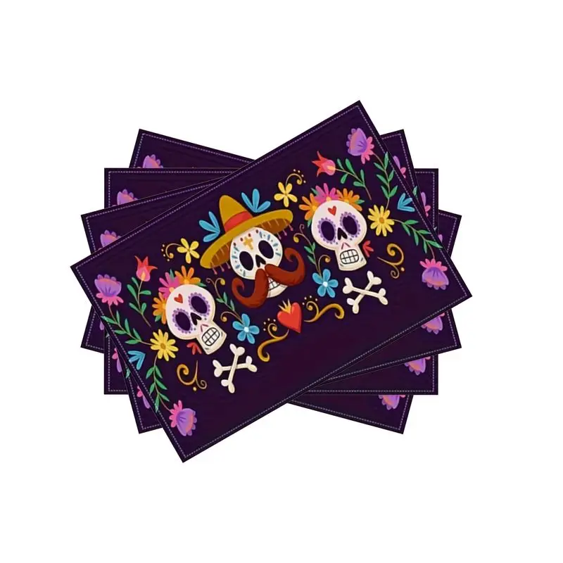 VIKAMA Day of the Dead Sugar Skull Table Flag Purple Flower Fabric Halloween Table Decoration Festival Party Home Desktop Decor view 4