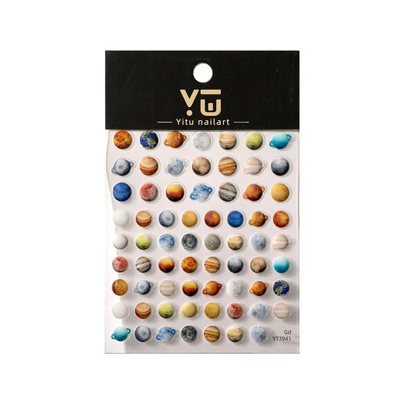 Cute Universe Planet Nail Stickers 3D Star Space Design Slider Press On Nail Decals Nail Art Decoration Manicure Salon DIY