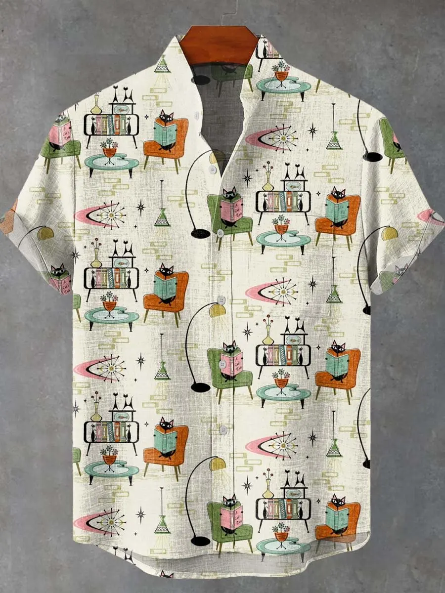 

Мужская льняная летняя рубашка с коротким рукавом, модная повседневная одежда, удобный топ из льняной ткани с 3D принтом рыбы