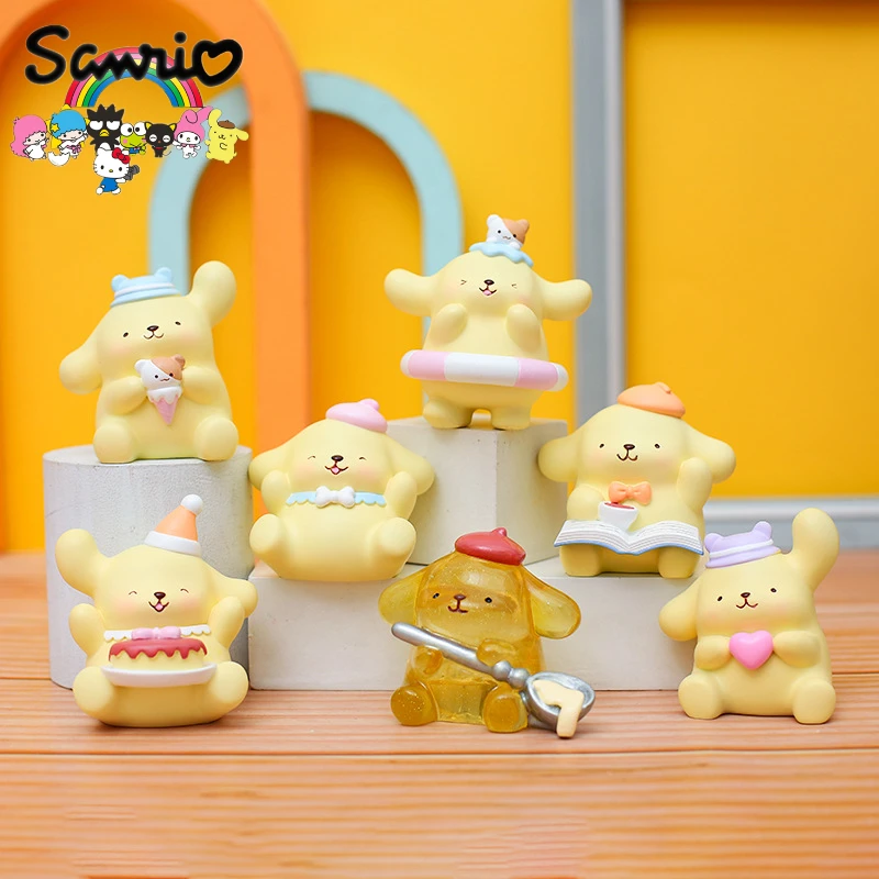 Sanrio Blind Box Pompompurin Kawaii Candy Series Modello di cartone animato Animazione intorno alla casa Decorazione torta Giocattolo per bambini