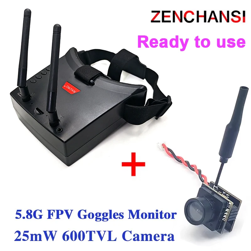 5.8G 48CH Dual Antennas FPV Goggles Monitor Video Glasses Headset HD With 5.8G 25mW transmitter AIO fpv camera for Racing Drone