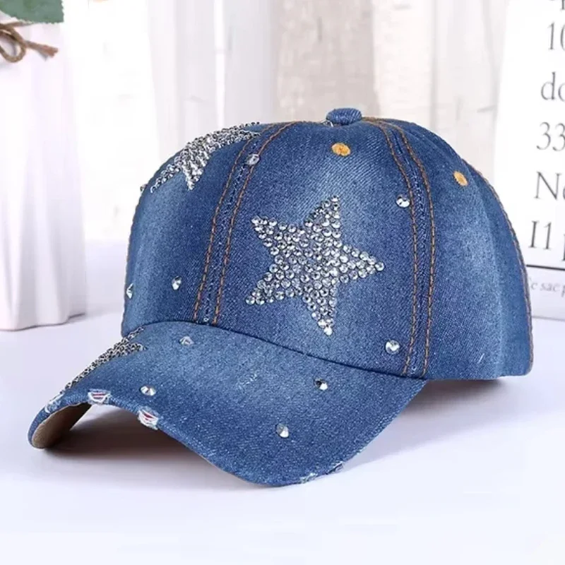 Women Hat Rhinestone Cowboy Female Bone Baseball Cap Summer Style Casquette Jeans Hat Cowboy Hat Baseball Hats Vintage Denim