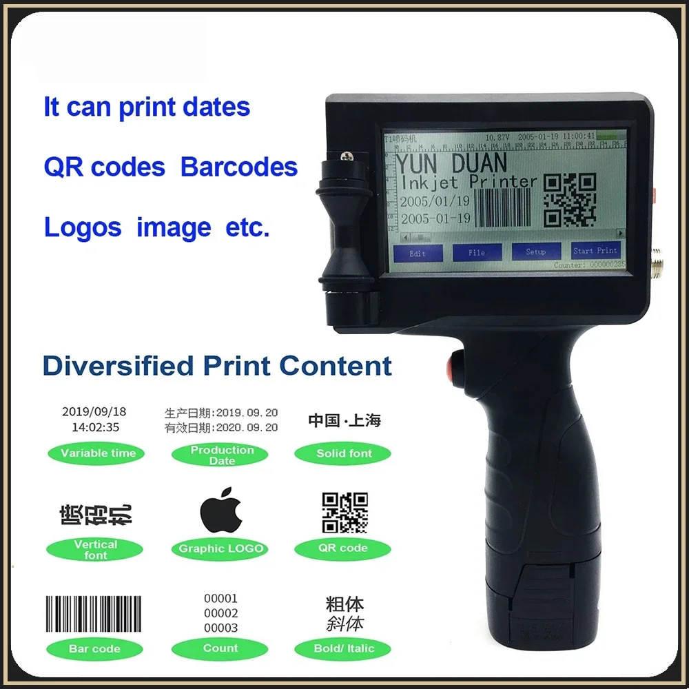 Imagem -04 - Handheld Inkjet Printer Touch Coder Label Print Machine Usb Import qr Barcode Data Logotipo Alumínio Box 12.7 mm em em