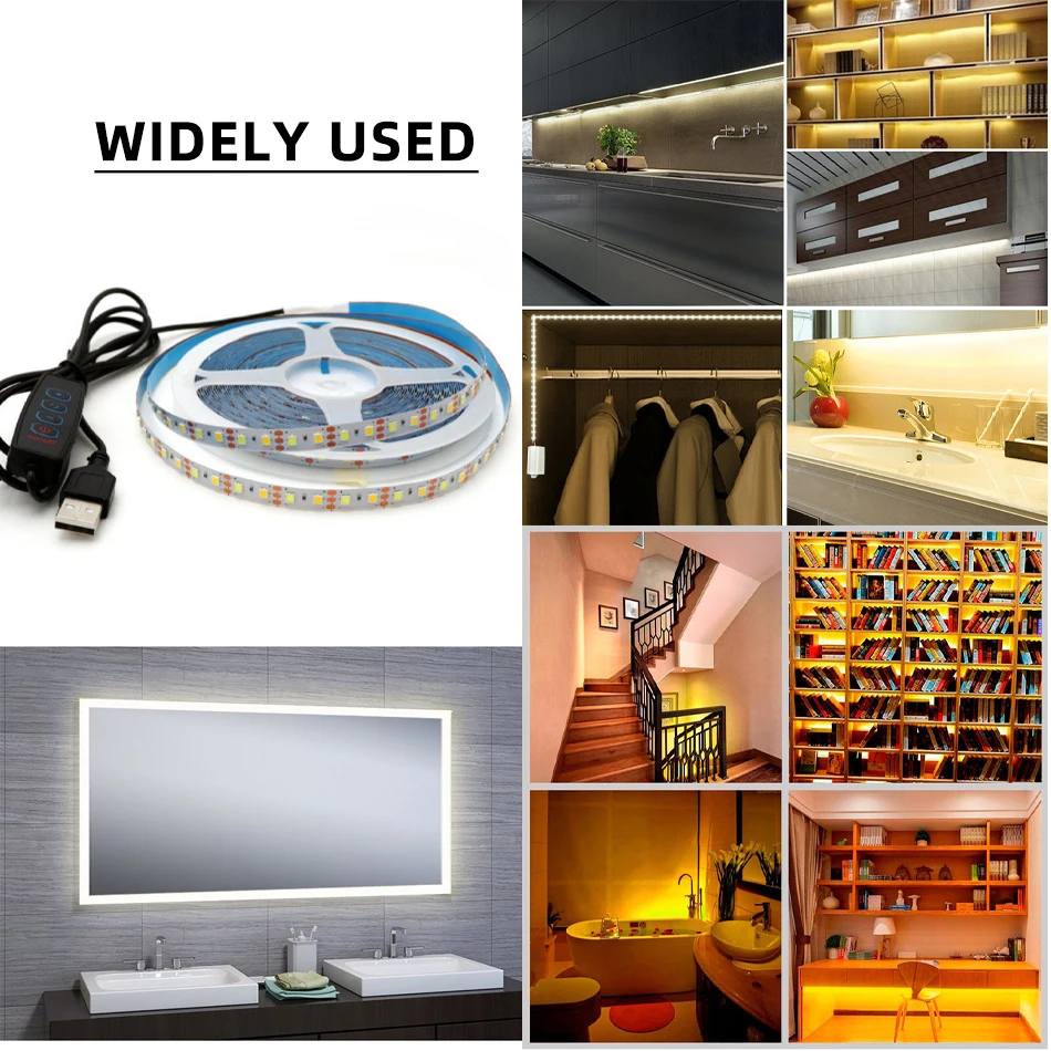 0,5-5m USB 5V LED Dual Color Strip Light Kit 120 leds/m 3000k 4000k 6000k cct flexible Band leiste Lampe 4-Tasten 2m Dimmer Controller – Detail 9