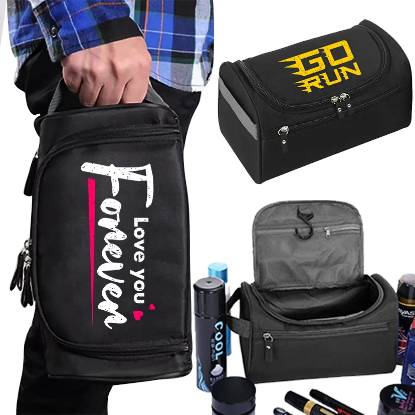 

Men Makeup Bag Functional Hanging Travel Toiletries Organizer Storage Pouch Make Up Case Phrase Pattern Beauty Cosmetic Bag