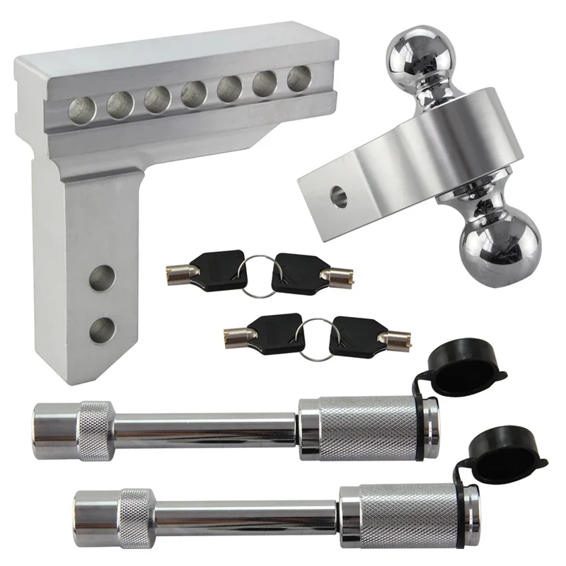 2'' Ontvanger 6'' Zilver/Zwart Drop Verstelbare Trekhaak Mount 12500lbs Dual Ball