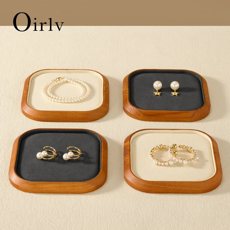 

Деревянные подносы для демонстрации ювелирных изделий Oirlv, деревянная рамка премиум-класса, бархатная подкладка, идеально подходит для розничной торговли бутиком, роскошные аксессуары для домашнего хранения