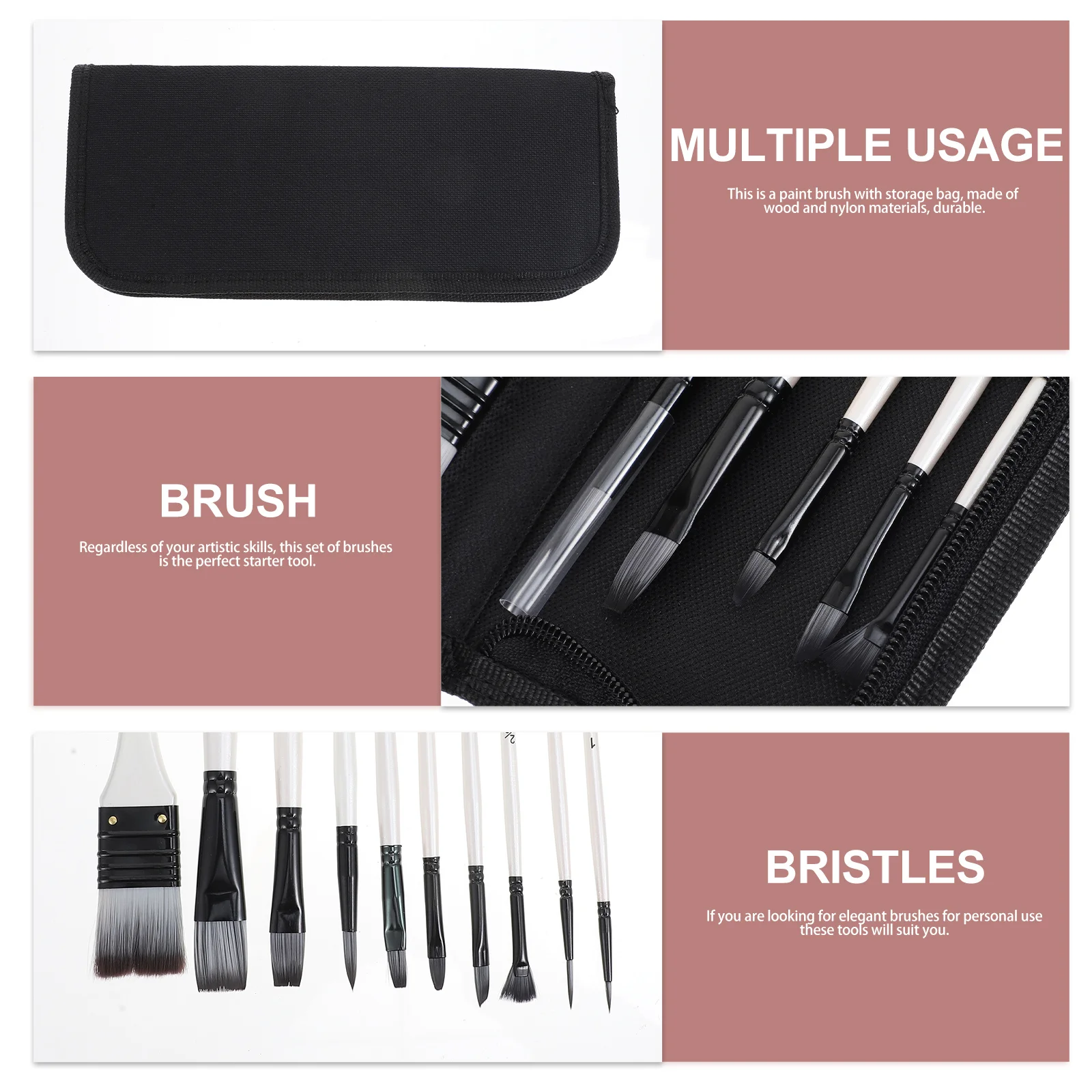 1 set 1 Set Oil Painting Brush Set Watercolor Gouache Wooden Handle Nylon Hair Portable Painting Tools For Adults Art Craft