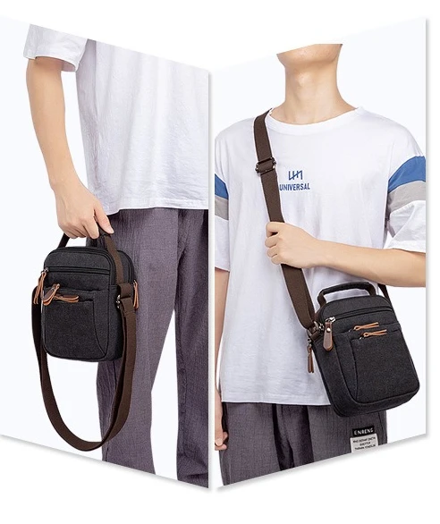 Men's durable classic canvas crossbody backpack, multi-pocket large-capacity hand-held square travel single-shoulder bag
