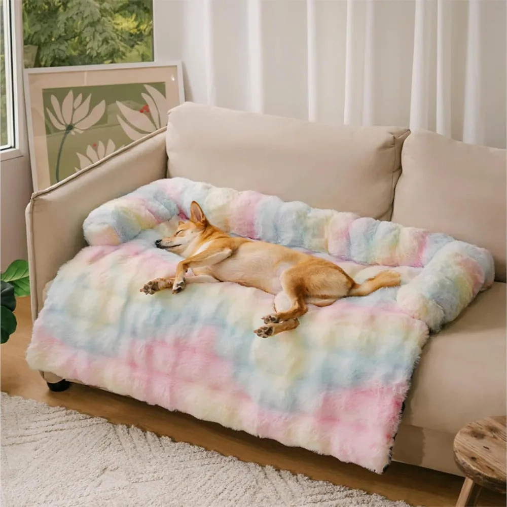 Fluffy Fuzzy Calming Dog Bed Sofa Protector Pet Mat, Dog Bed Sofa Protector, Couch Cover for Dogs Washable for Large Medium Smal