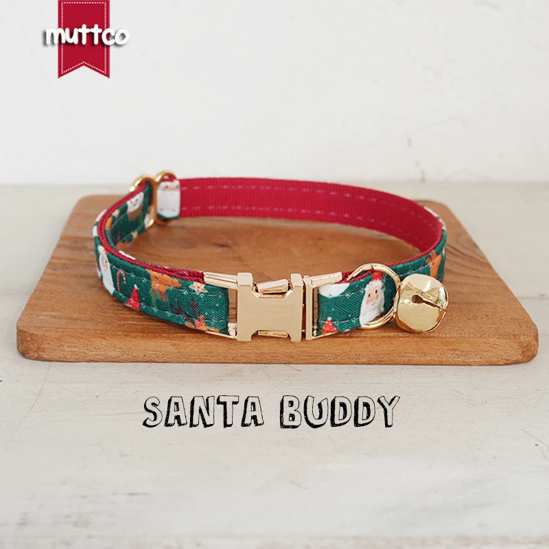 MUTTCO independently designs christmas print cat collar SANTA BUDDY handmade cat collar 2 size UCC215