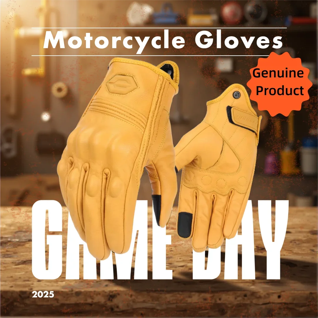 

Motorcycle Leather Gloves Breathable Goatskin Leather Motocross Riding Gloves Full Finger Four Seasons