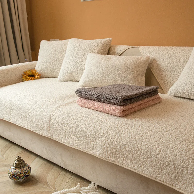 Winter Lamb Wool Sofa Cushion Anti Slip Nordic Minimalist Sitting Cushion Universal All Season Thick Fabric Plush Home Textile