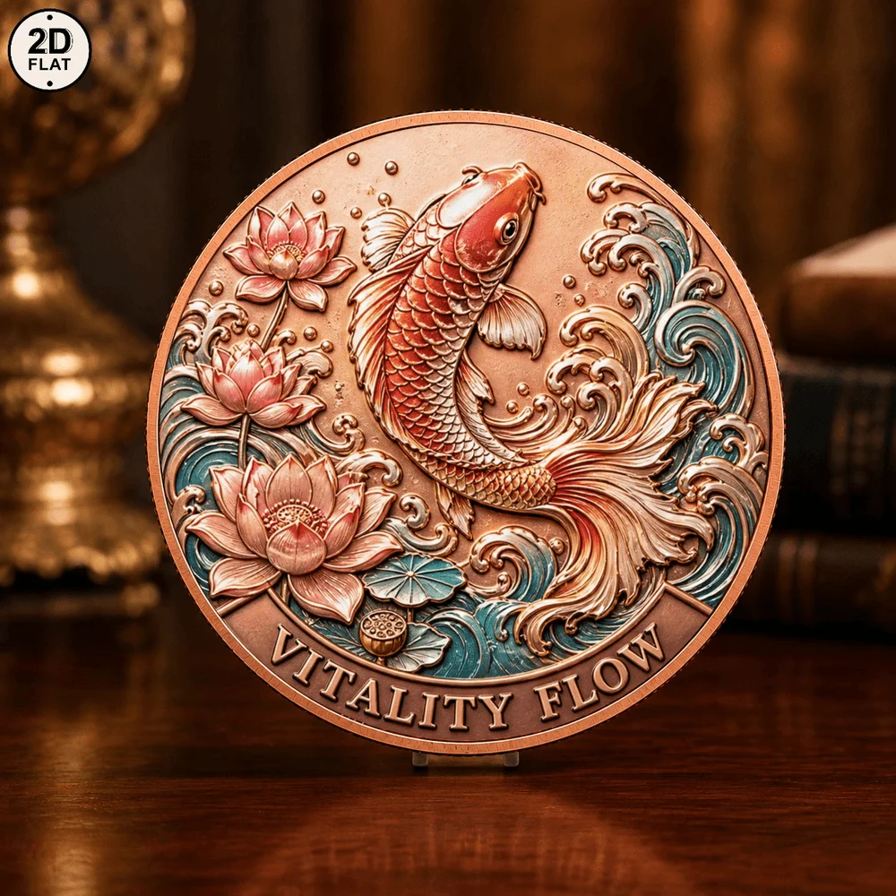 1pc 1oz .999 Fine CopperLucky Koi Fish Challenge Coin 2D Print Oriental Fortune Wild Animal Commemorative Medal Good Luck Gifts