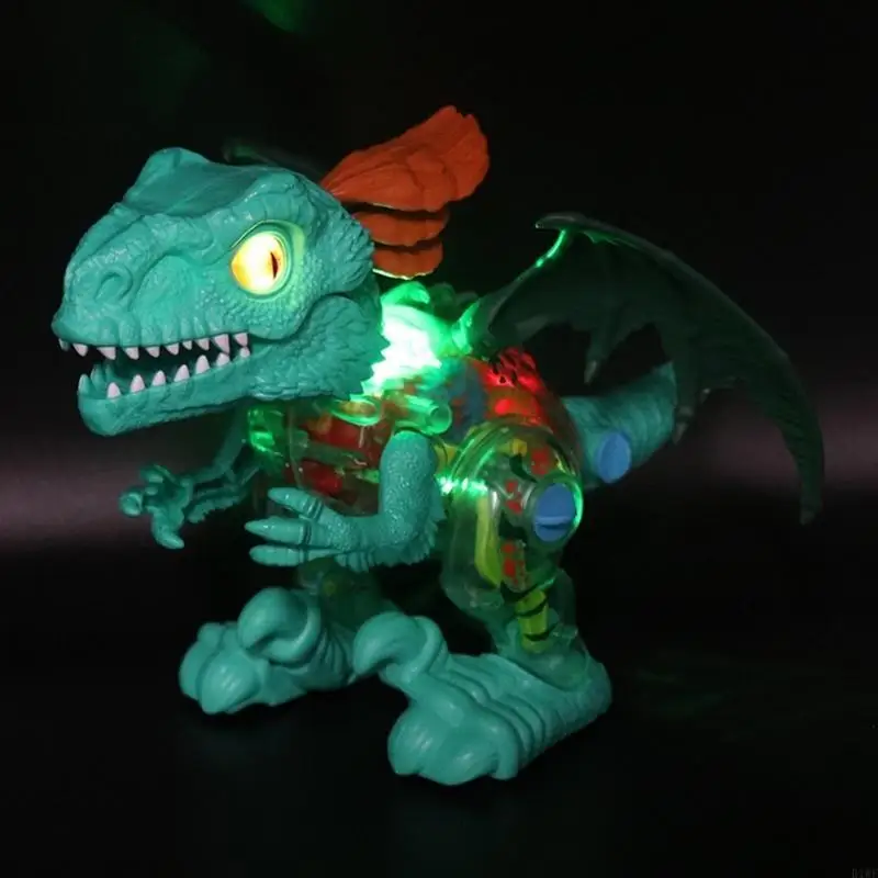 

R1WF Kids Transparent Gear Dinosaur Toy Early Education Music Sounding Walking Toy
