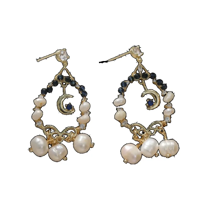 

[Galaxy Moon God] Retro court style elegant long water drop pearl earrings niche high-end