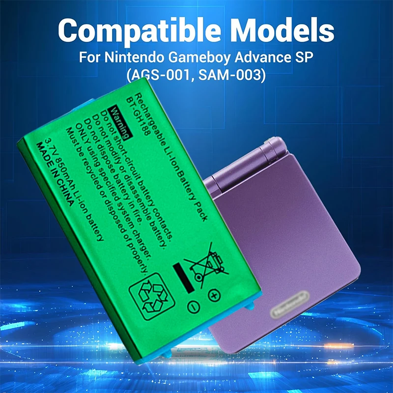 1/2/3/4/5pcs 3.7V rechargeable 850mAh lithium battery for Nintendo GBASP GameBoy Advance GBA SP