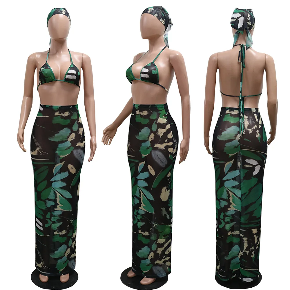 Bikini Tops Mesh 2 Piece Skirt Dress Set 2024 Summer Clothes Women Sexy Elegant Dress Two Piece Swimsuit Set Swimwear Outfit