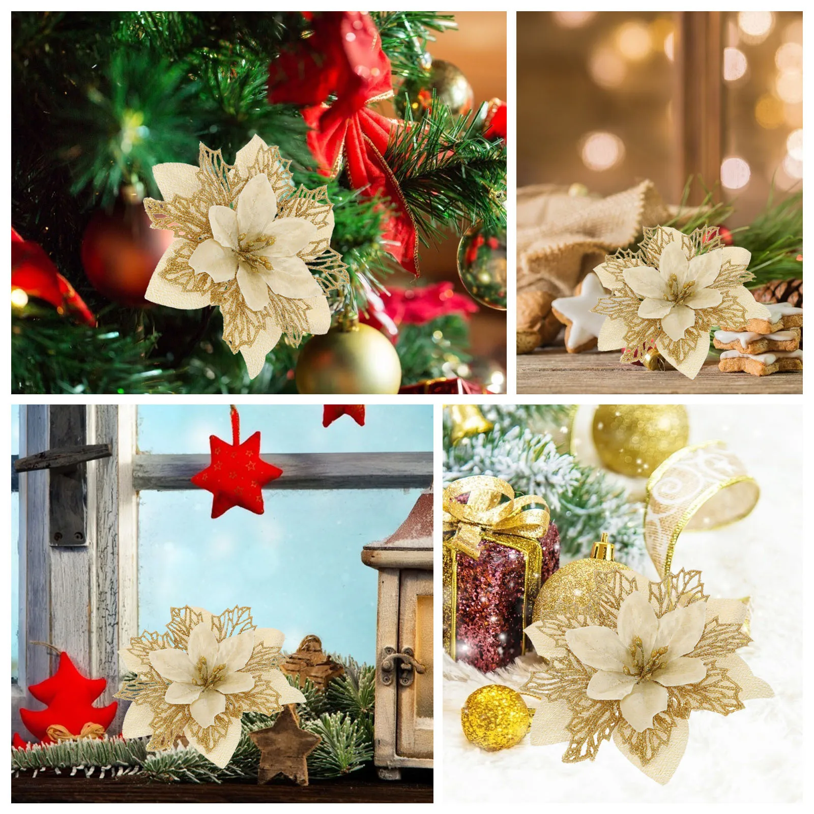 

10Pcs Christmas Artificial Flower Simulation Decorative Gold Powder Fake Flower Scene Layout for Party Party Adornment