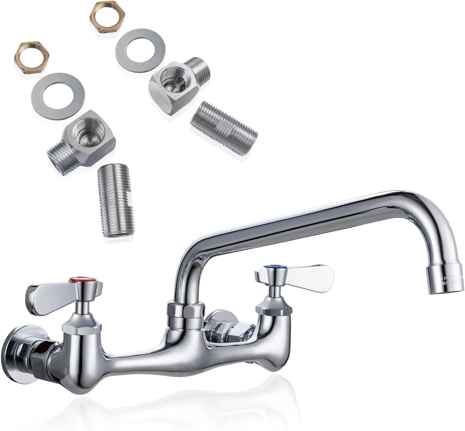 

Commercial Sink Faucet 8" Center, Wall Mount Kitchen Faucet with Swivel Spout, 2 Handles for Restaurant Compartment Sinks