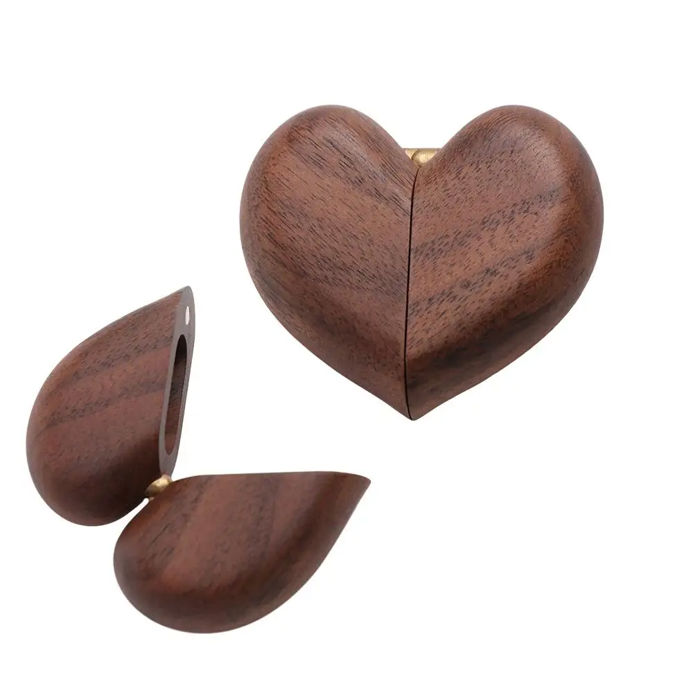 

Gifts Heart Shaped Wooden Ring Box Single Slot Walnut Wood Jewelry Organizer Box Reusable Portable Ring Holder Mother's Day