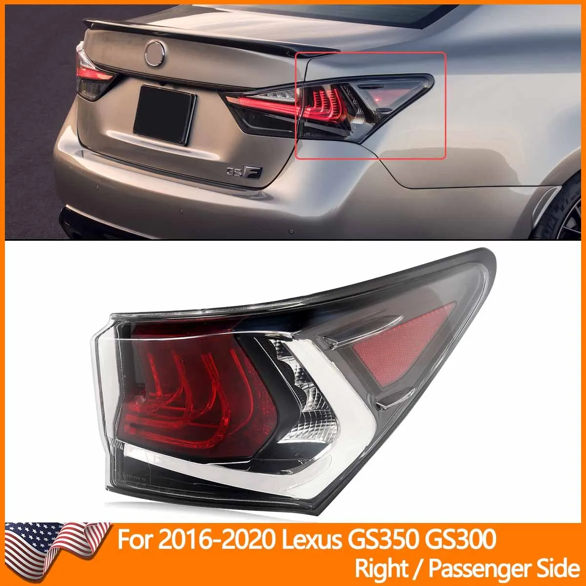

Right Outer Rear Brake Lamp For Lexus GS350 GS300 GS200t GS450h 2016 2017 2018 2019 2020 Tail Light Passenger Side Replace Parts