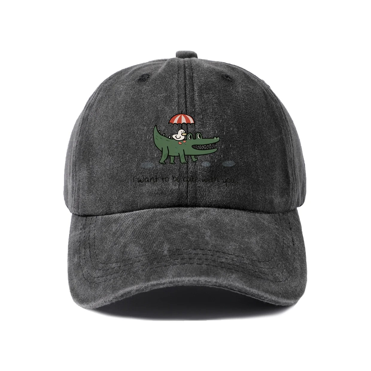 Umbrella Crocodile Graphic Vintage Washed Baseball Cap, Adjustable Unisex Dad Hat, Weekend Gift