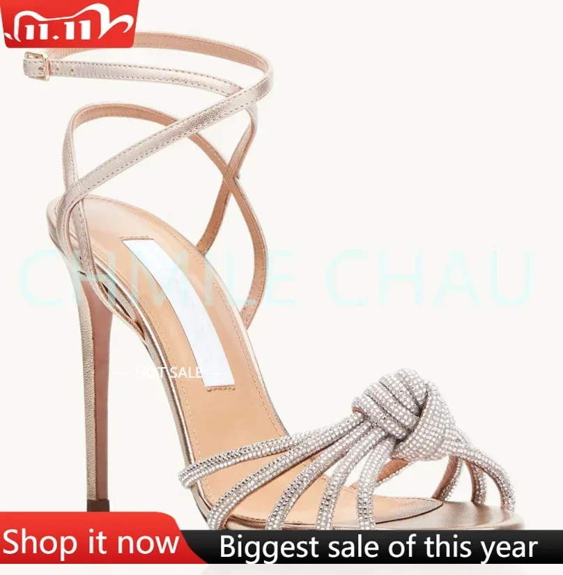 

【Measure your feet length before order】Crystal Rhinestone Luxury Designer Women Elegant Sandal High Heel Banquetb Shoe 17-CHC-30